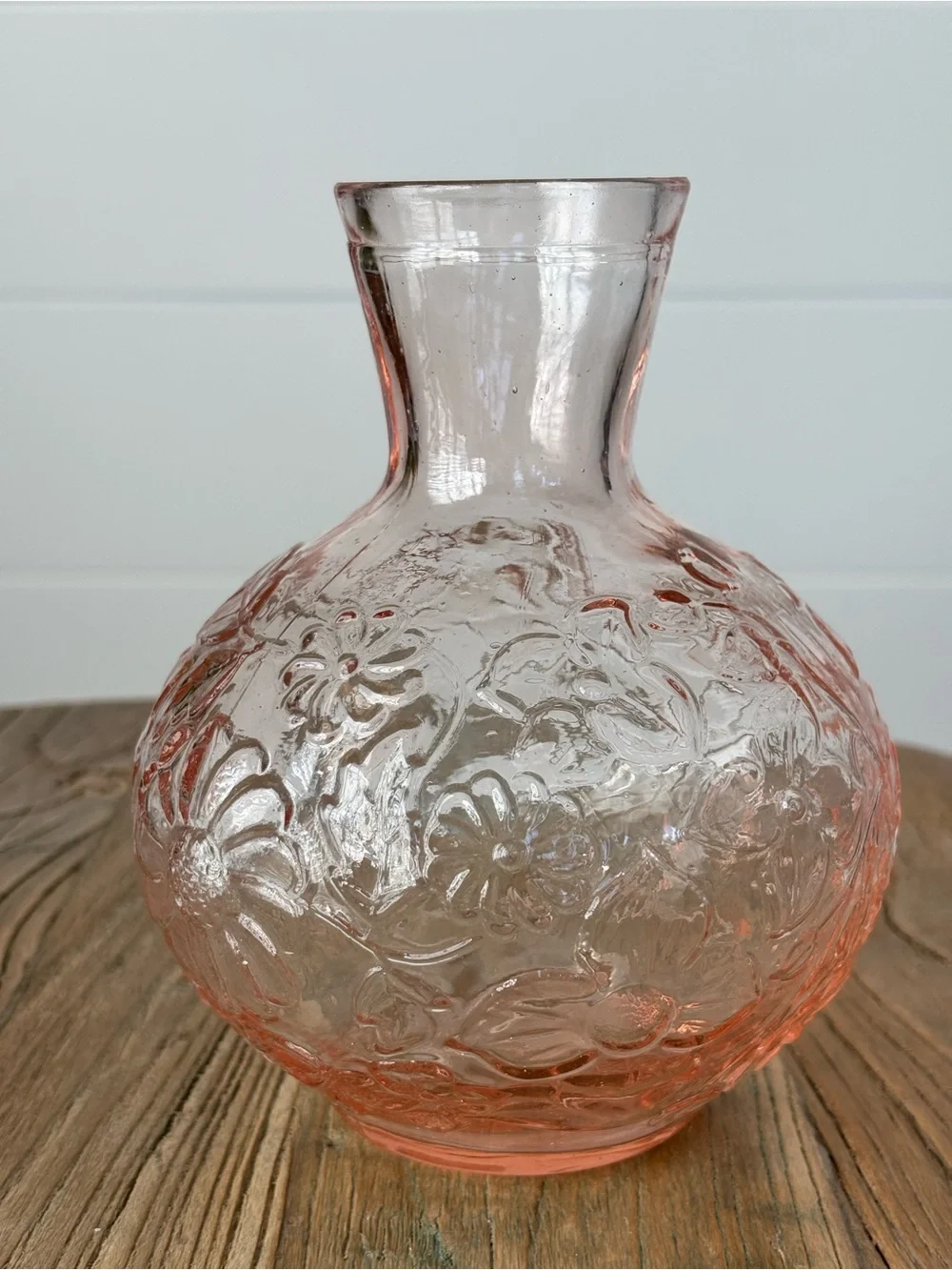 Vintage Pink Floral Depression Glass Bedside Carafe 